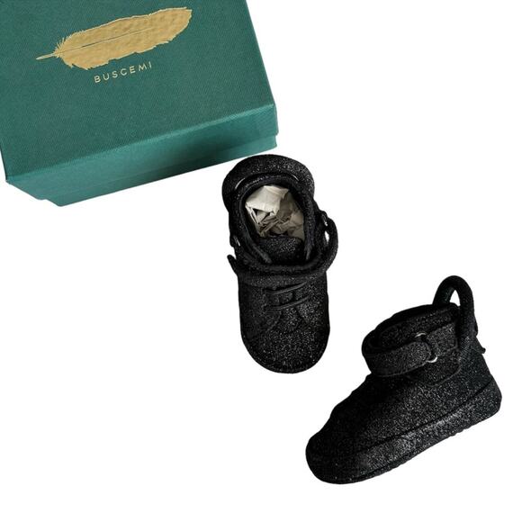 Buscemi 100MM Baby Black Glitter Italian Leather Sneakers Shoes Size 6-12 Months - Picture 1 of 7